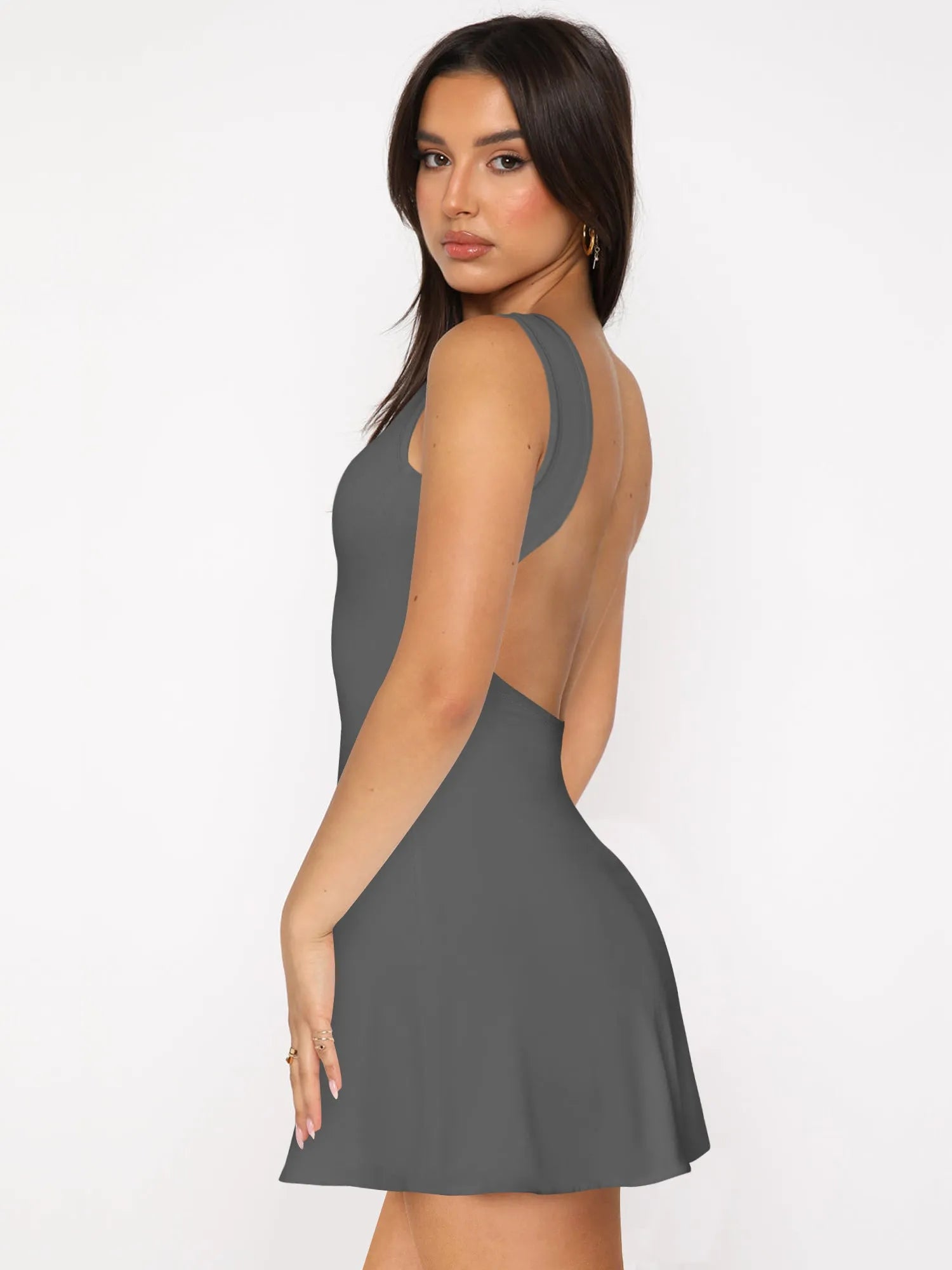 Backless Wide Strap Mini Dress - Wellen Fashion