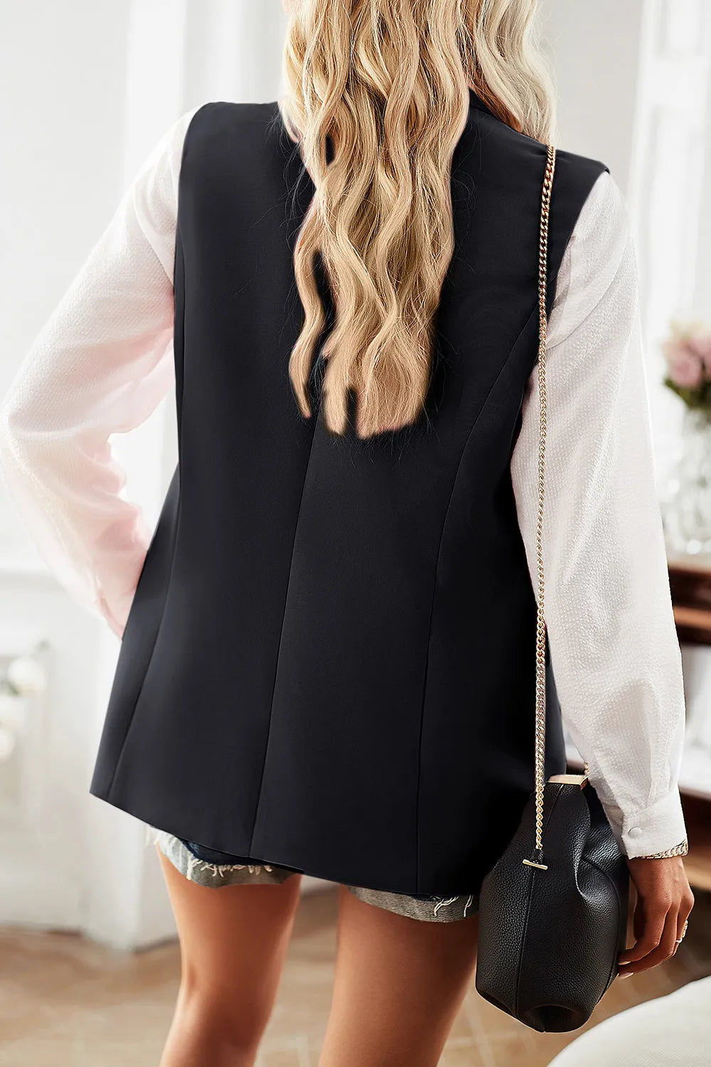 Devine Double-Breasted Sleeveless Blazer - Wellen Fashion