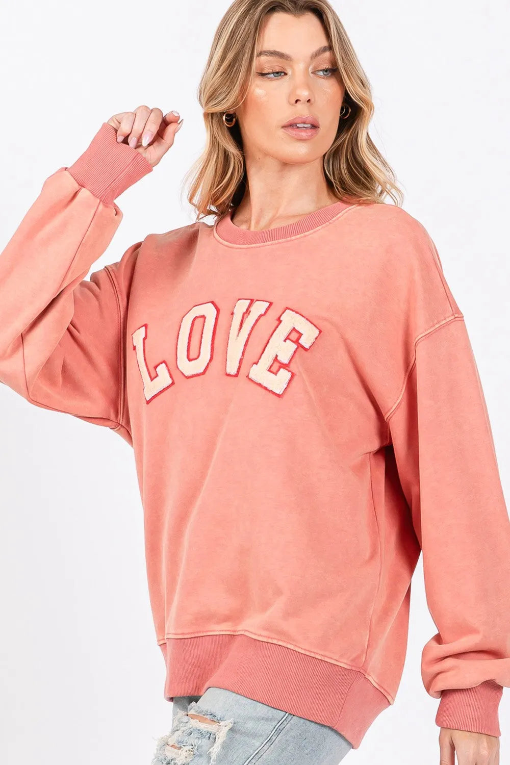 SAGE + FIG LOVE Path Applique Drop Shoulder Sweatshirt - Wellen Fashion