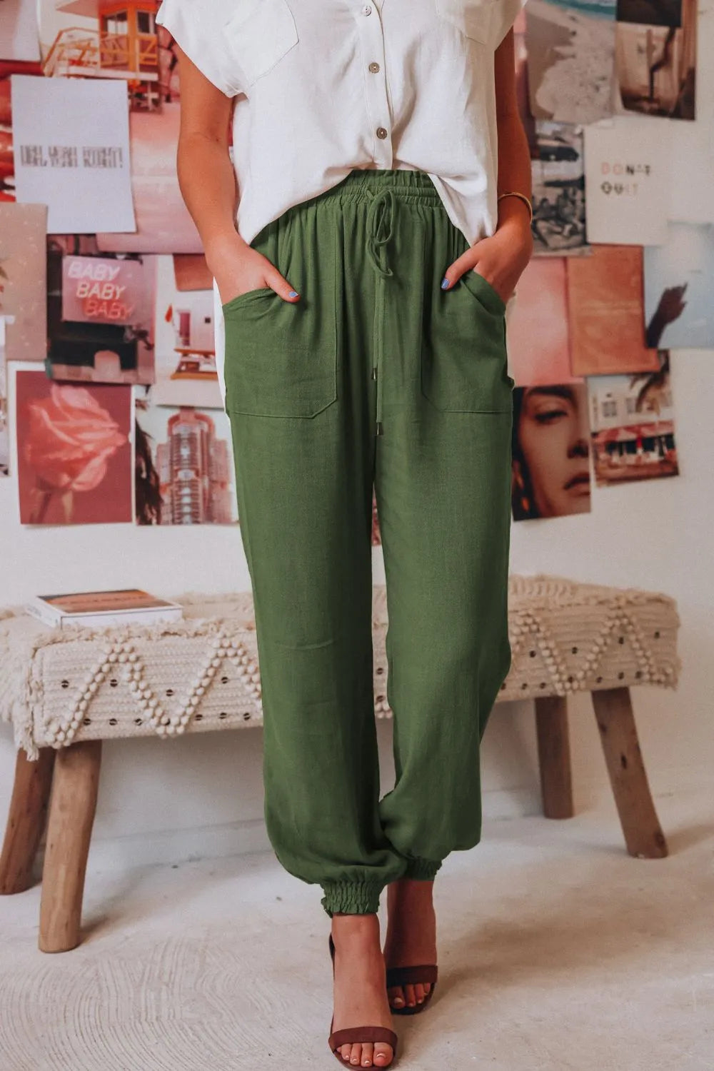 Tied Long Joggers with Pockets - Wellen Fashion