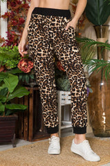 Celeste Full Size Leopard Contrast Sweatpants - Wellen Fashion