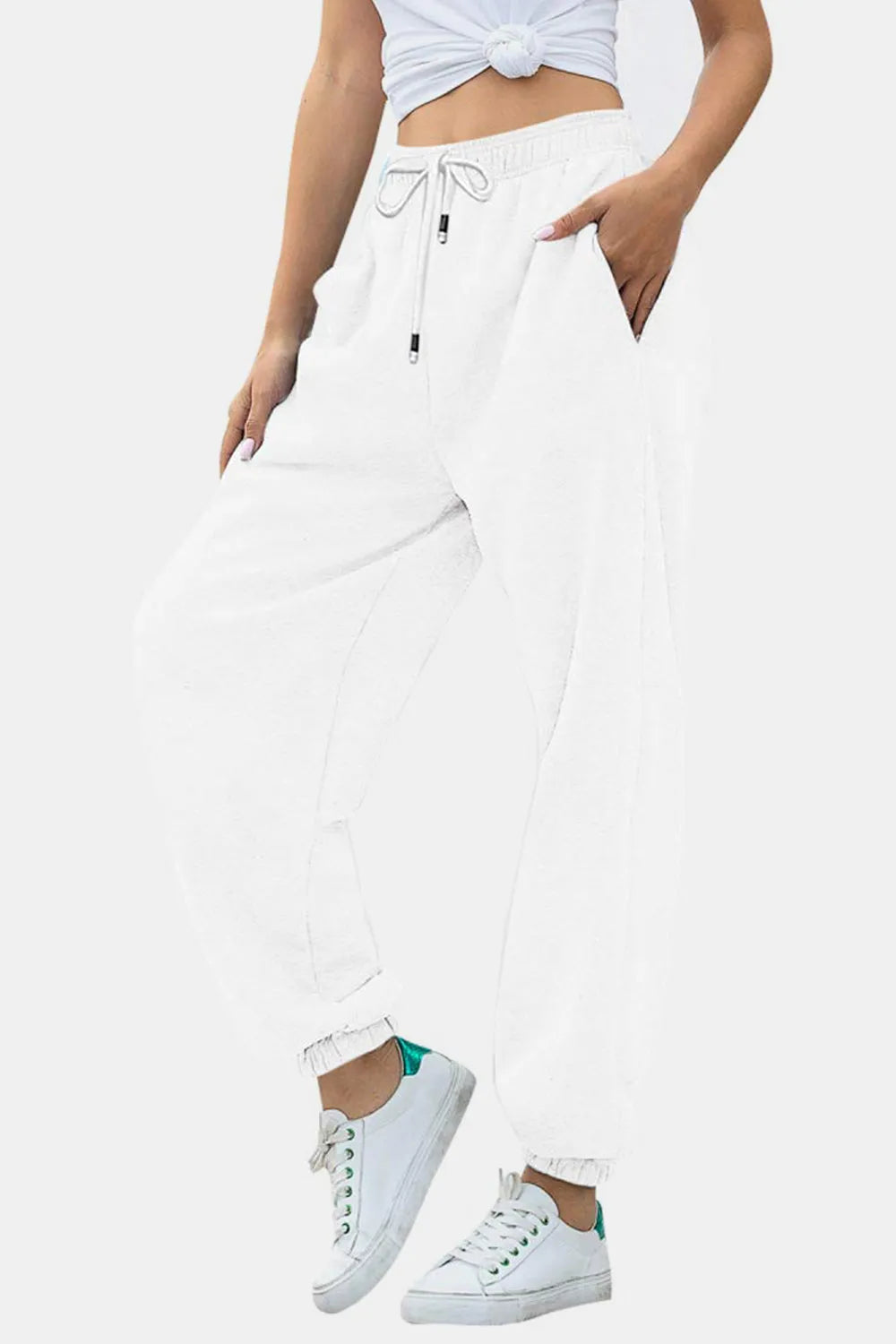 Elastic Waist Joggers with Pockets - Wellen Fashion