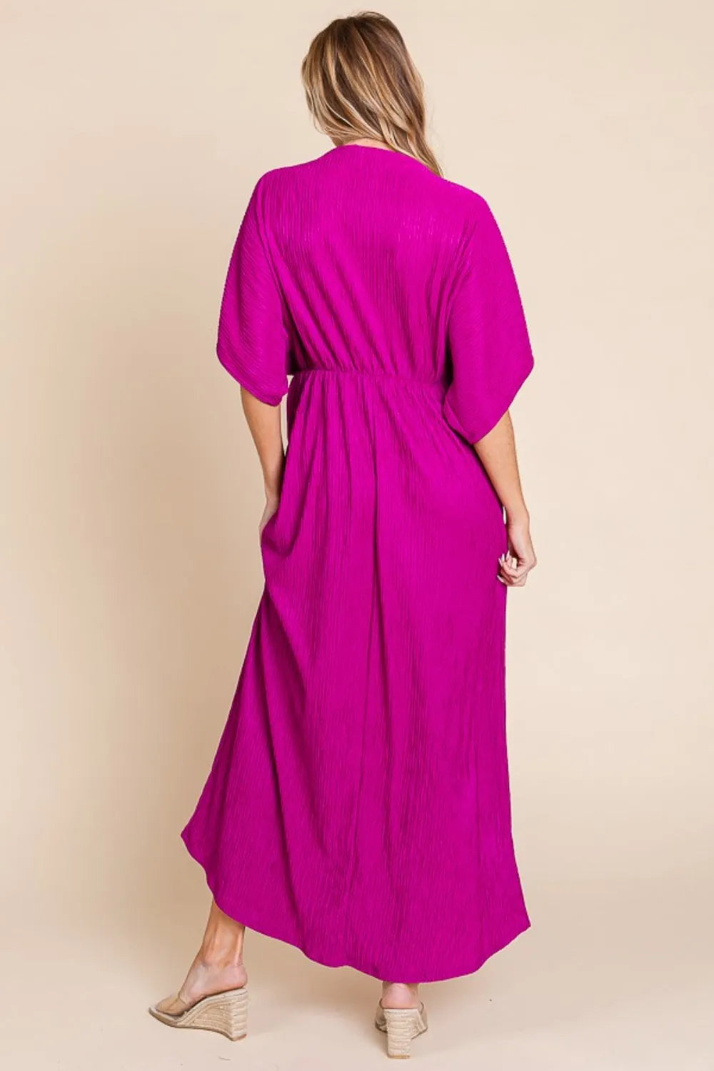 BOMBOM Surplice Maxi Dress with Pockets - Wellen Fashion