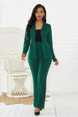 Lapel Collar Long Sleeve Blazer and Pants Set - Wellen Fashion