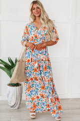 Tied Slit Printed Half Sleeve Maxi Dress - Wellen Fashion