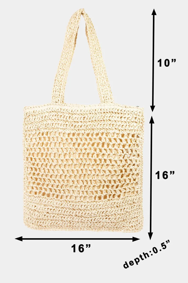 Fame Straw-Paper Crochet Tote Bag - Wellen Fashion