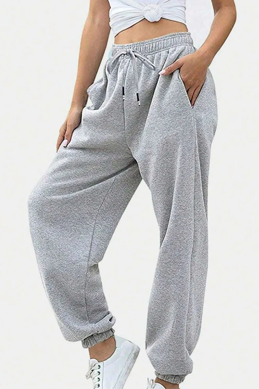 Elastic Waist Joggers with Pockets - Wellen Fashion