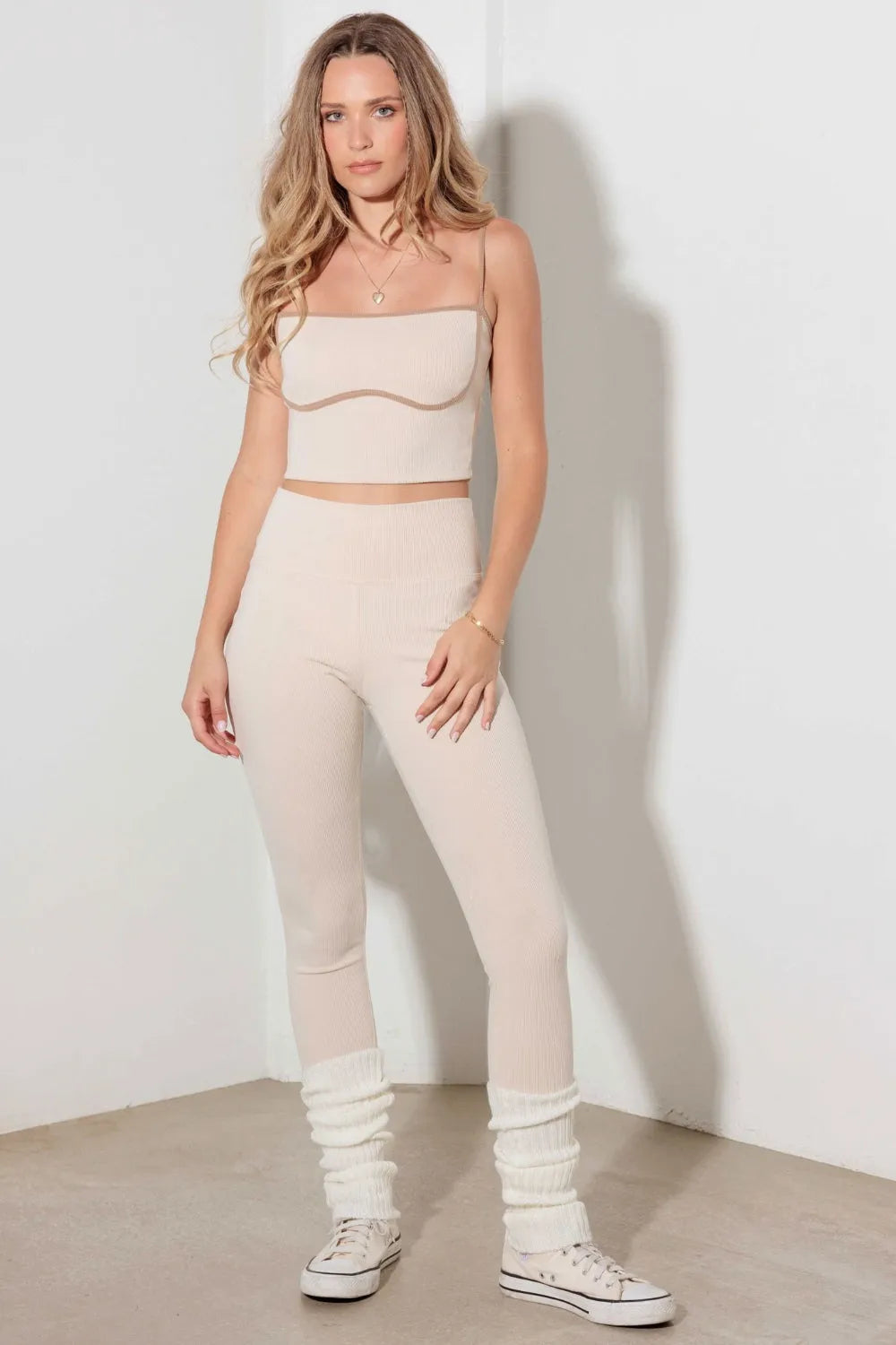 Le Lis Ribbed Crop Cami and High Waist Brushed Leggings Set - Wellen Fashion