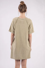 VERY J Washed Round Neck Mini Tee Dress - Wellen Fashion