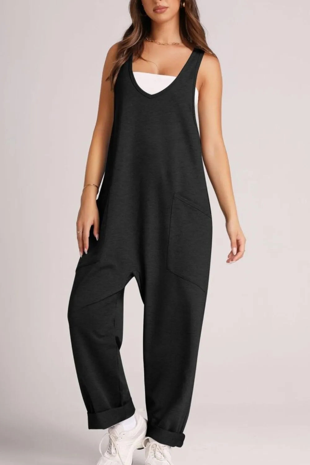 Wide Strap Jumpsuit with Pockets - Wellen Fashion