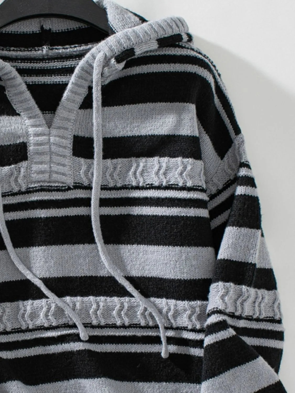 Drawstring Striped Long Sleeve Hooded Sweater - Wellen Fashion