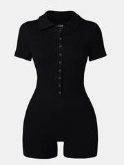 Collared Neck Short Sleeve Active Romper - Wellen Fashion