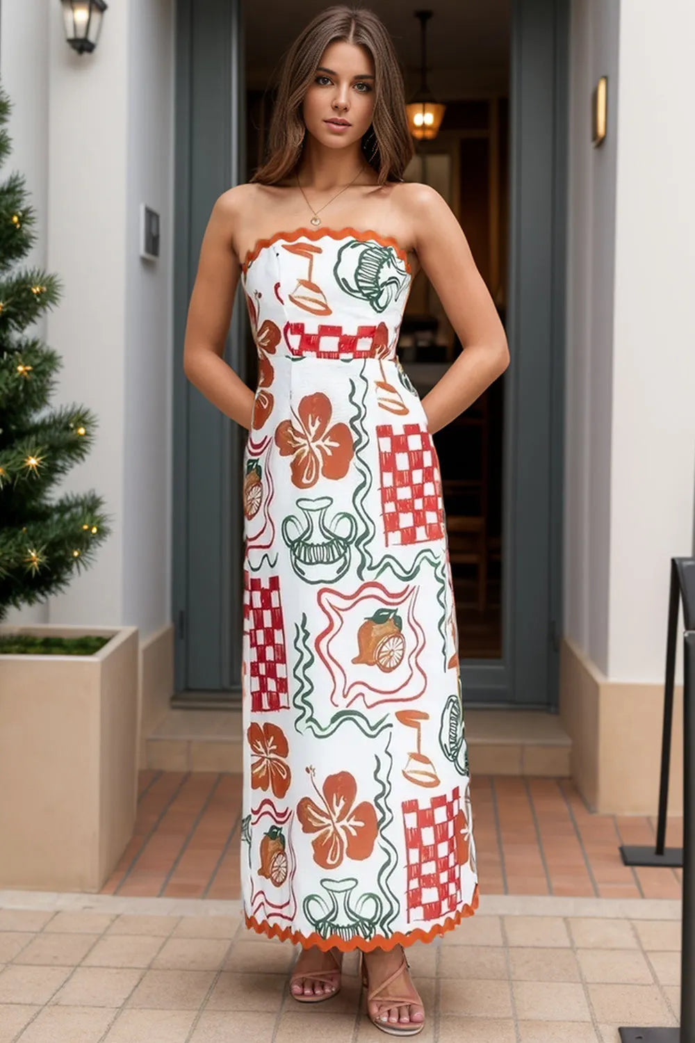 Printed Tube Maxi Dress - Wellen Fashion