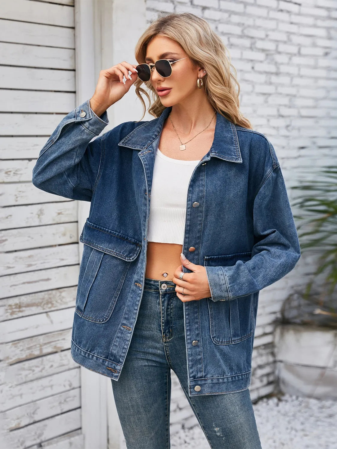 Button Up Long Sleeve Denim Jacket - Wellen Fashion