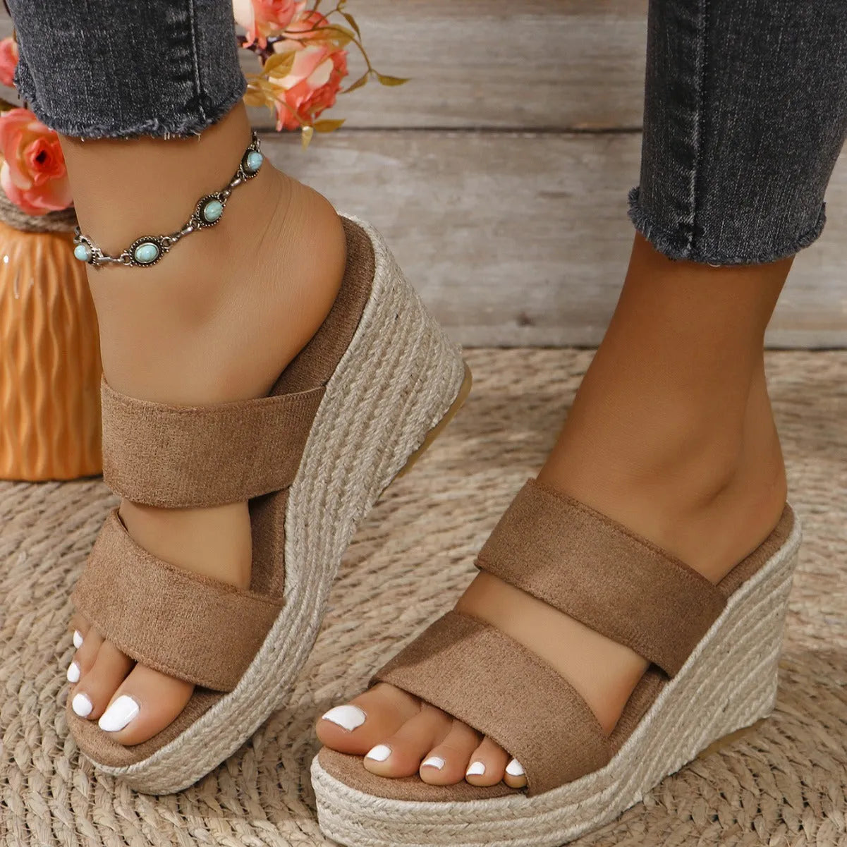 Open Toe Platform Wedge Sandals - Wellen Fashion