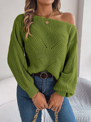 Openwork Long Sleeve Sweater - Wellen Fashion