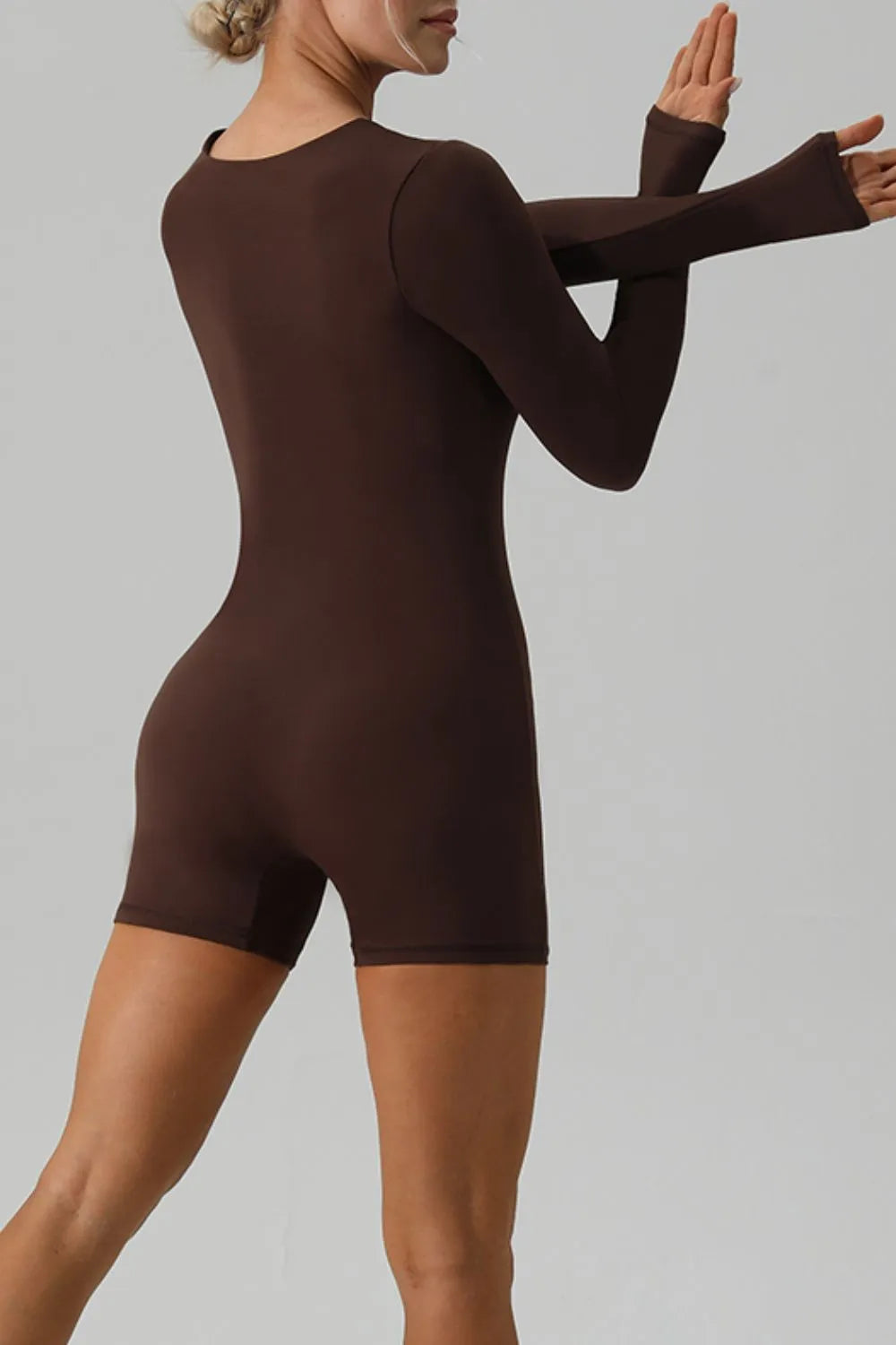 Square Neck Long Sleeve Active Romper - Wellen Fashion