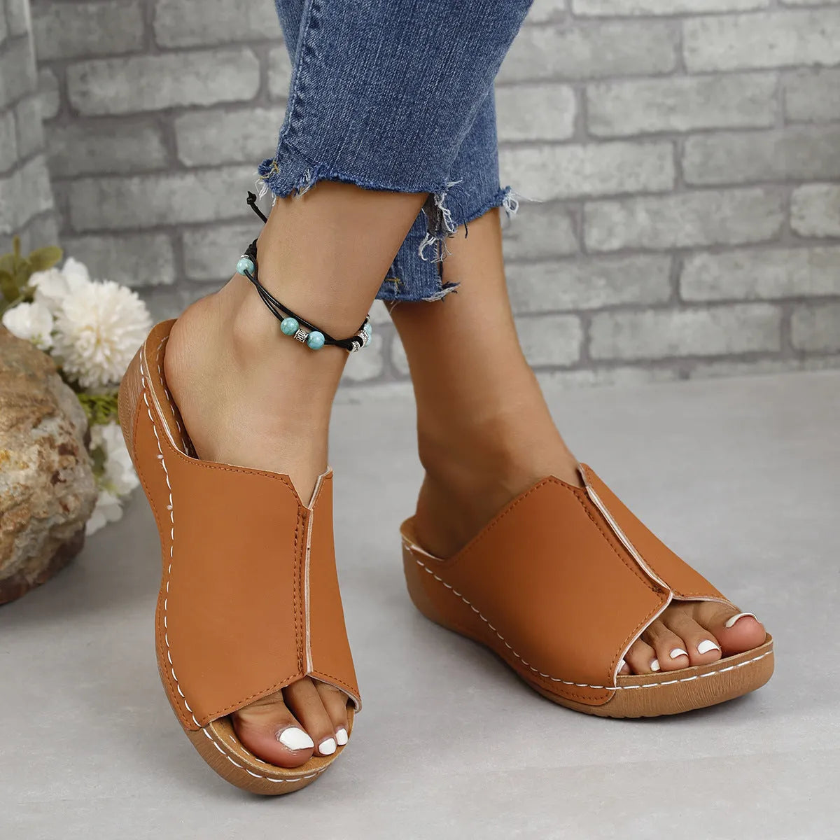 PU Leather Open Toe Sandals - Wellen Fashion