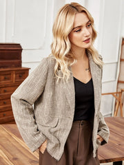 Lapel Collar Raw Hem Long Sleeve Blazer - Wellen Fashion