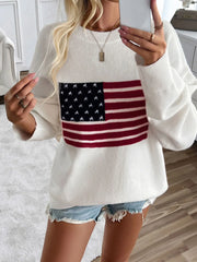 Devine US Flag Round Neck Long Sleeve Knit Top - Wellen Fashion