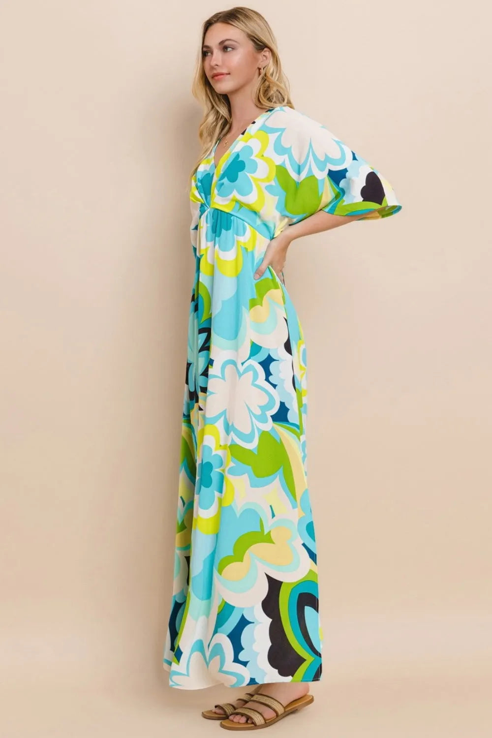 ODDI Floral Printed Slit Maxi Dress - Wellen Fashion