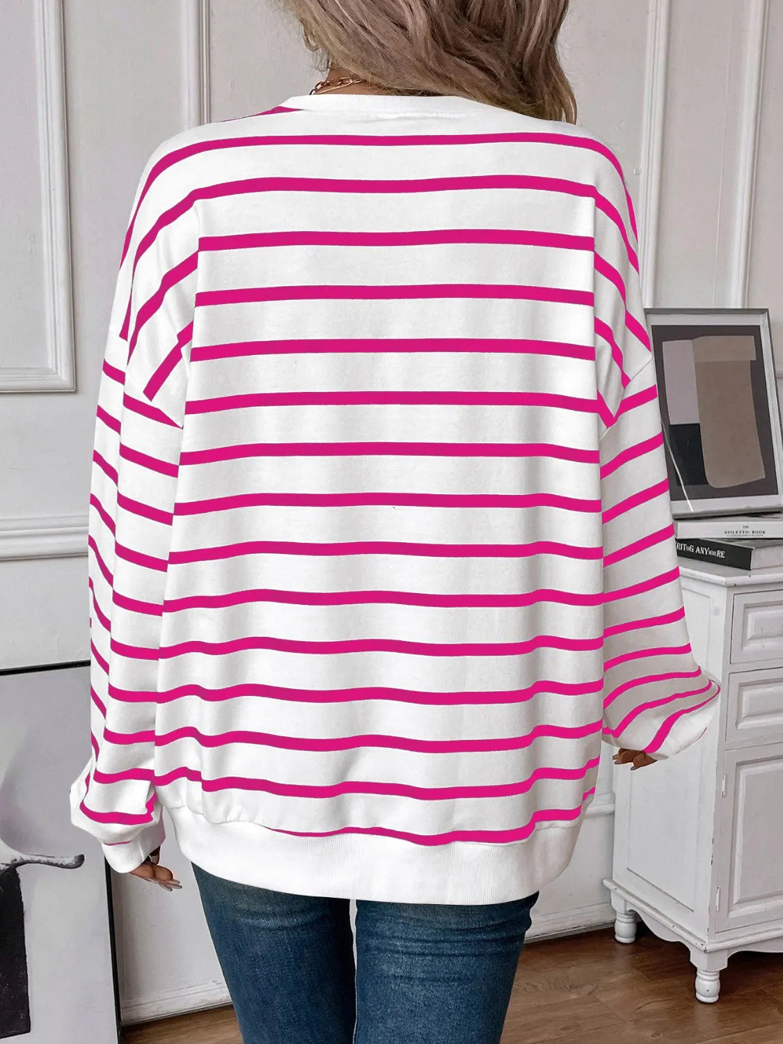 Lovelet Striped Round Neck Long Sleeve Sweatshirt - Wellen Fashion