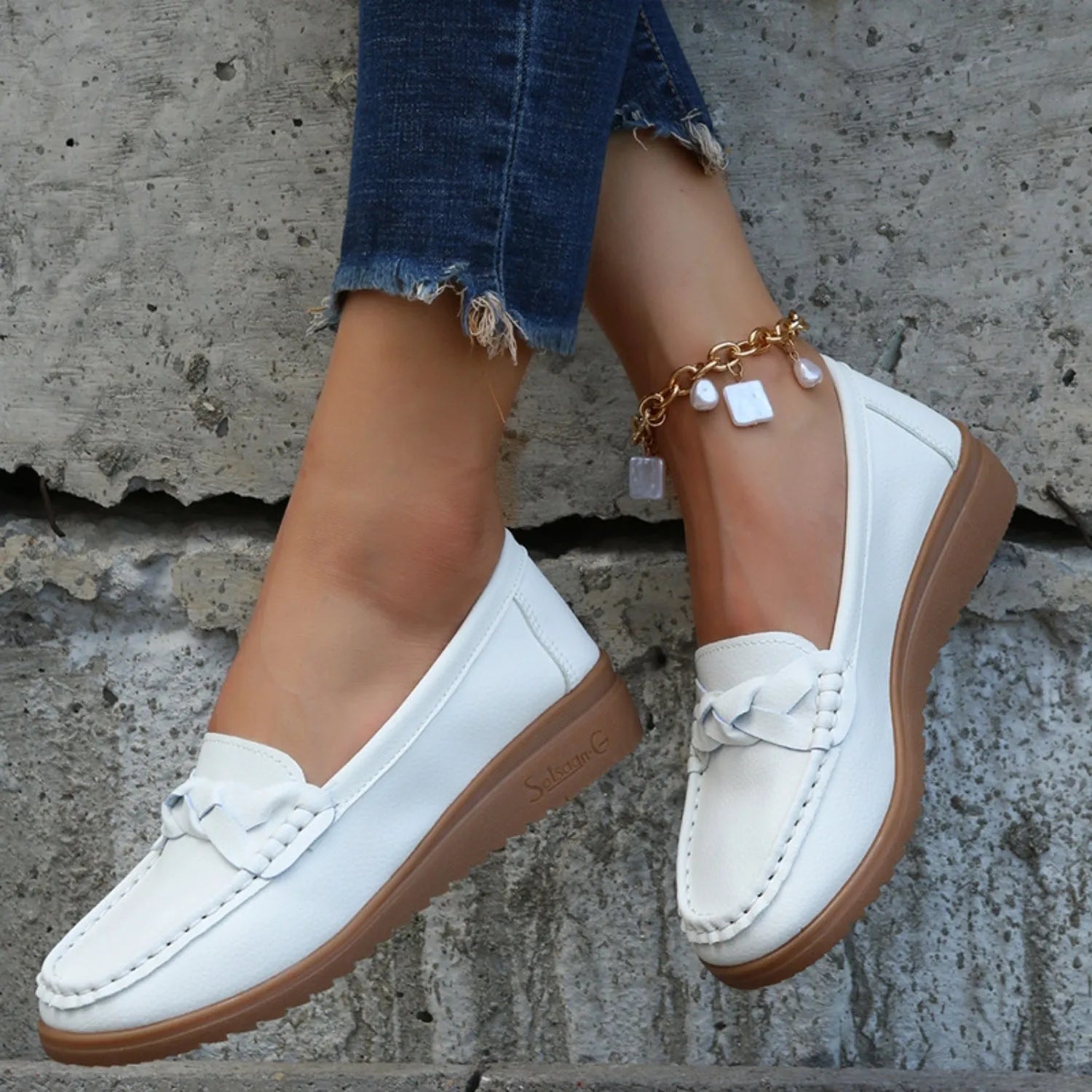 Weave Wedge Heeled Loafers - Wellen Fashion