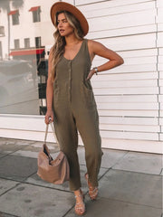 Full Size Scoop Neck Wide Strap Jumpsuit - Wellen Fashion