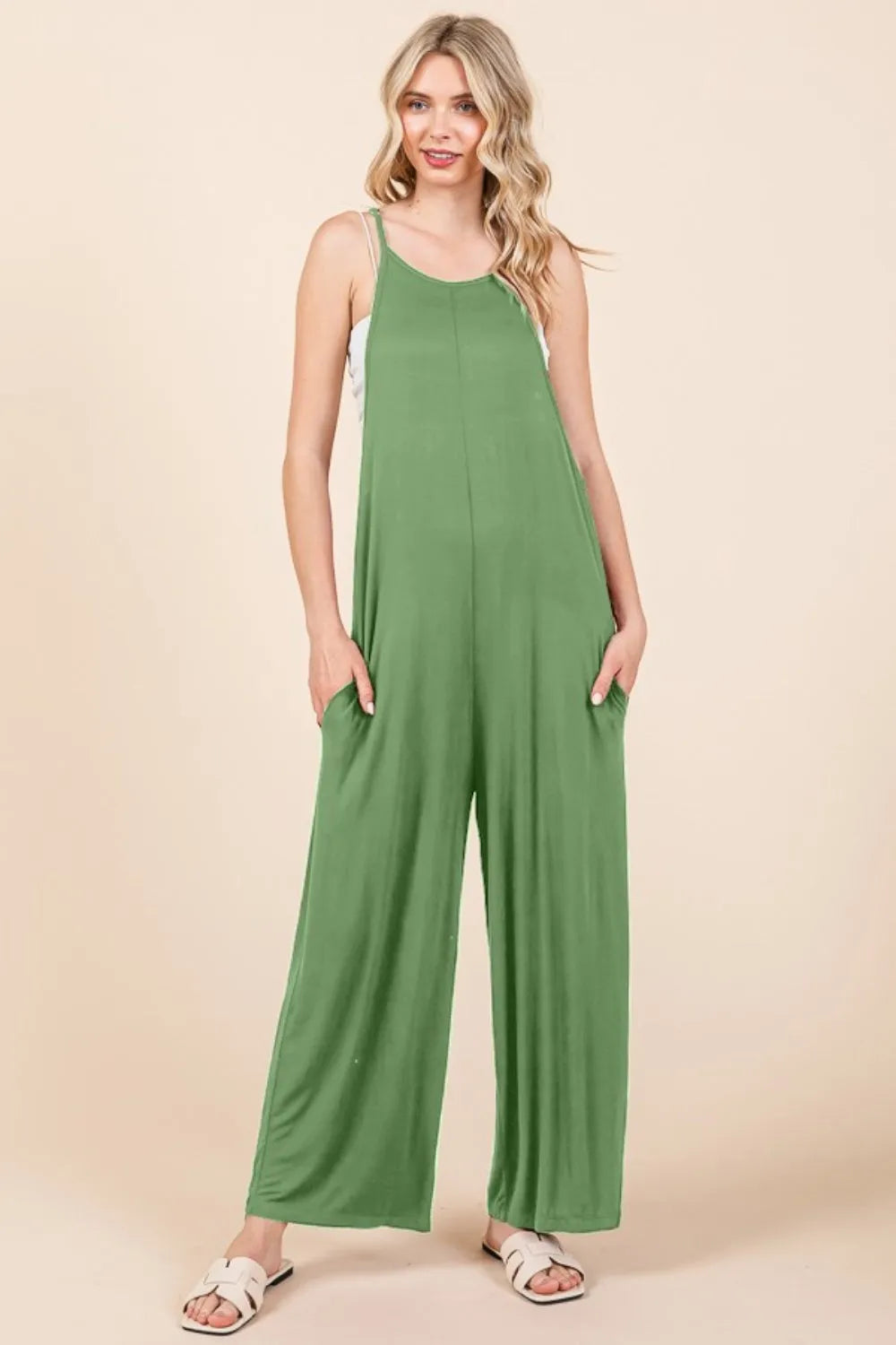 Culture Code Full Size Sleeveless Wide Leg Jumpsuit with Pockets - Wellen Fashion