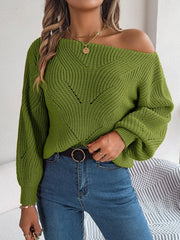 Openwork Long Sleeve Sweater - Wellen Fashion