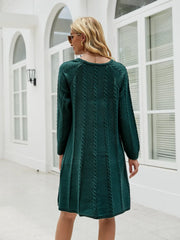 Cable-Knit Long Sleeve Sweater Dress - Wellen Fashion