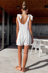 Full Size Scoop Neck Tie Shoulder Romper - Wellen Fashion