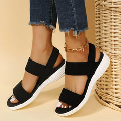 Rubber Open Toe Low Heel Sandals - Wellen Fashion