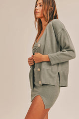 MABLE 3 Pieces Sweater Set with Crop Cami, Mini Skirt, Cardigan - Wellen Fashion