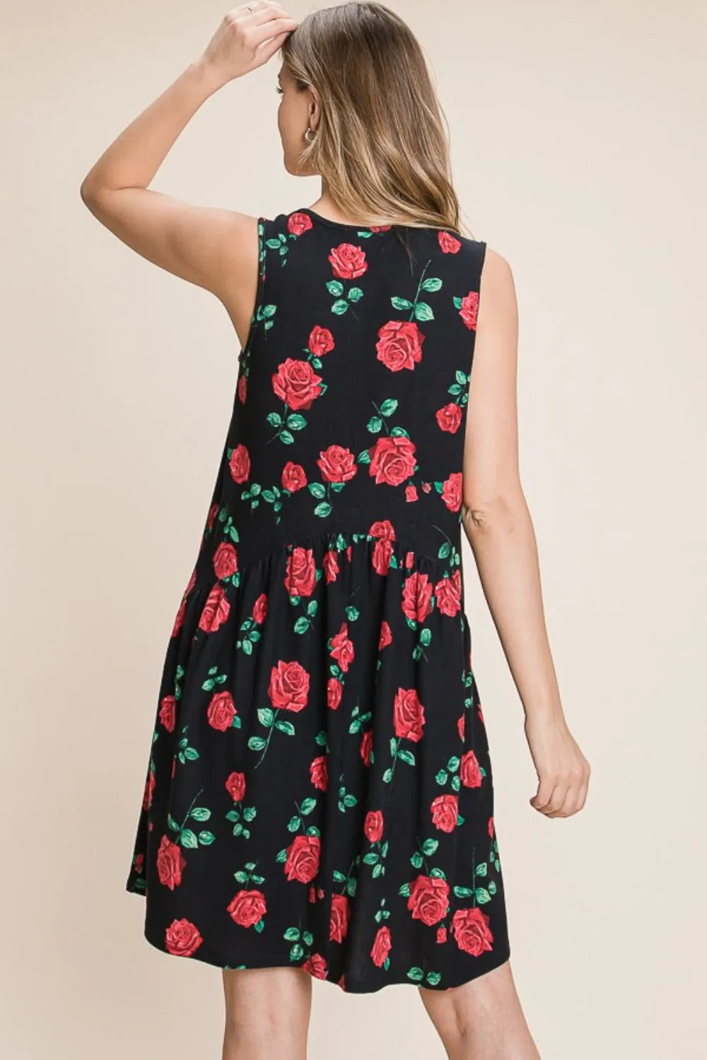 BOMBOM Floral Ruched Tank Dress - Wellen Fashion