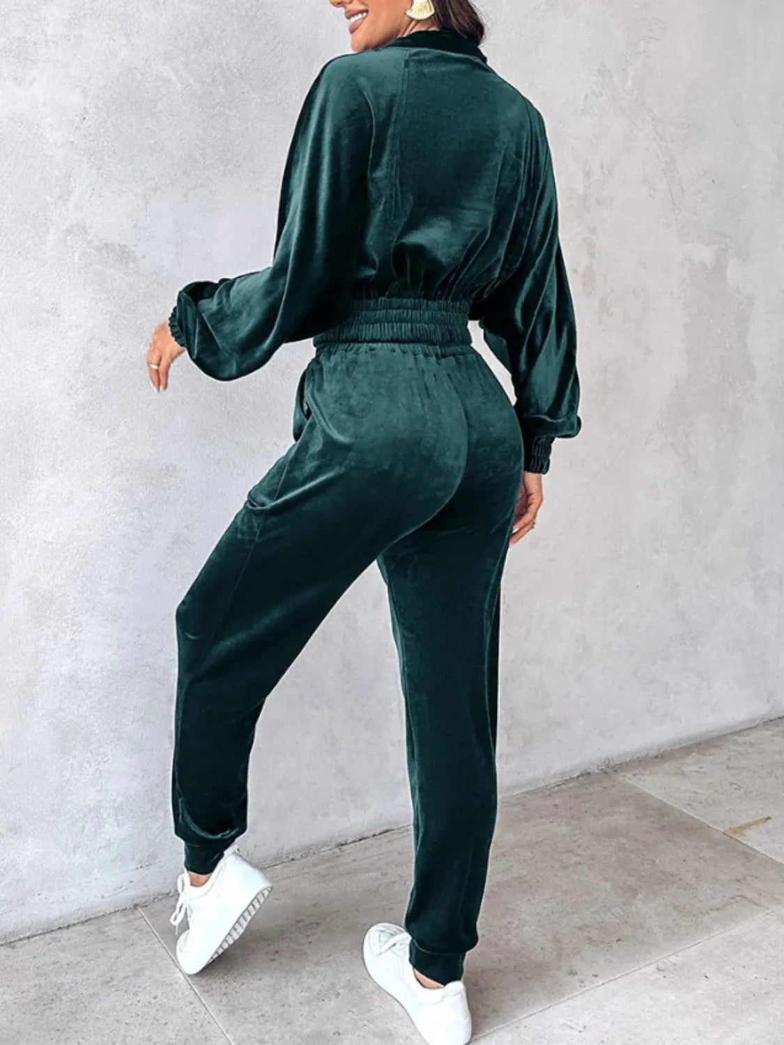 Zip Up Long Sleeve Cropped Top and Joggers Set - Wellen Fashion