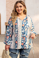 Plus Size Floral Tie Neck Blouse - Wellen Fashion