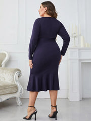 Honey Melo Apparel Plus Size Buttoned Round Neck Tie Belt Midi Dress - Wellen Fashion