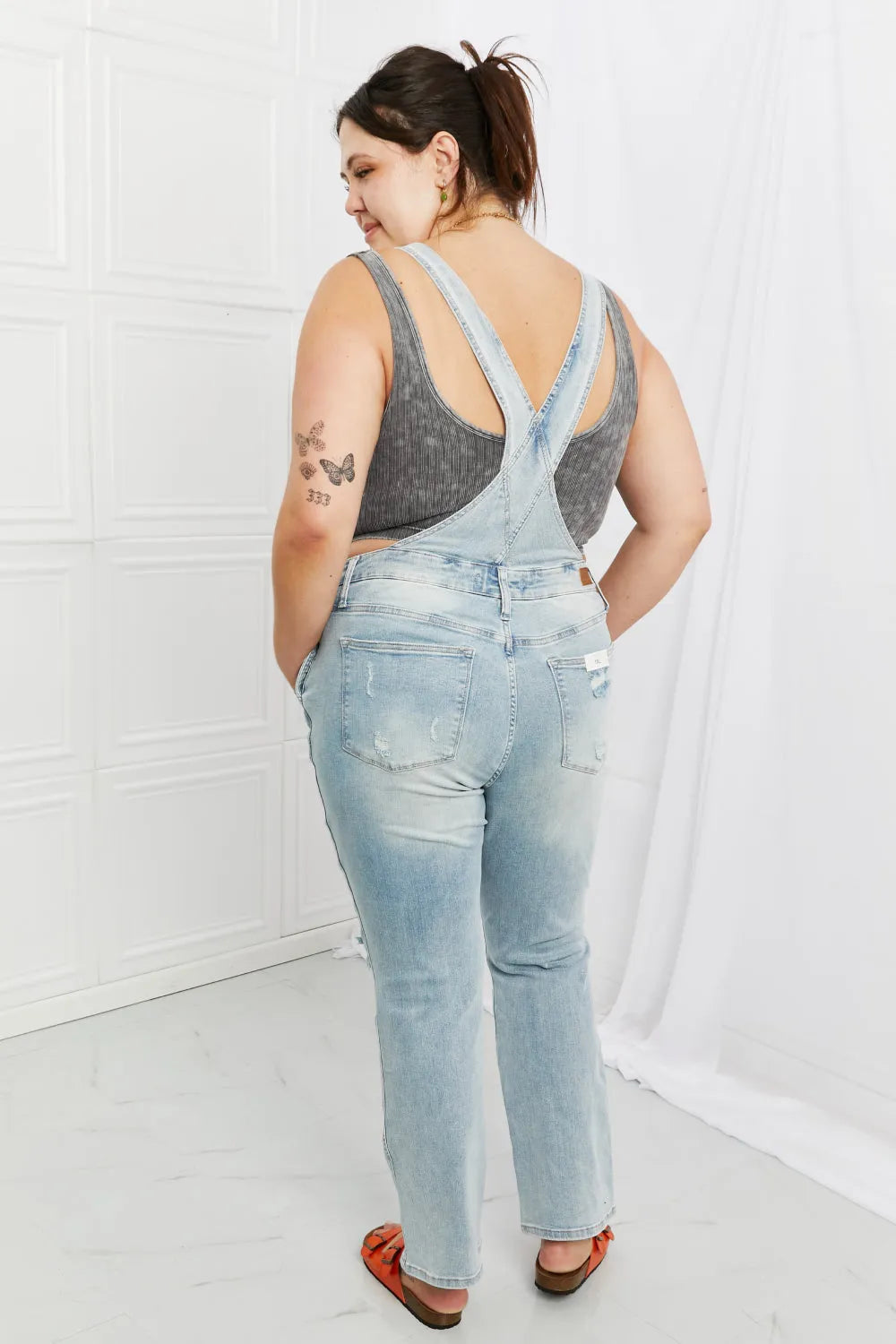 Judy Blue Melina Full Size Distressed Straight Leg Overalls - Wellen Fashion