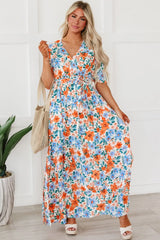 Tied Slit Printed Half Sleeve Maxi Dress - Wellen Fashion