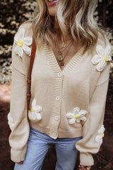 Flower Dropped Shoulder Long Sleeve Cardigan - Wellen Fashion