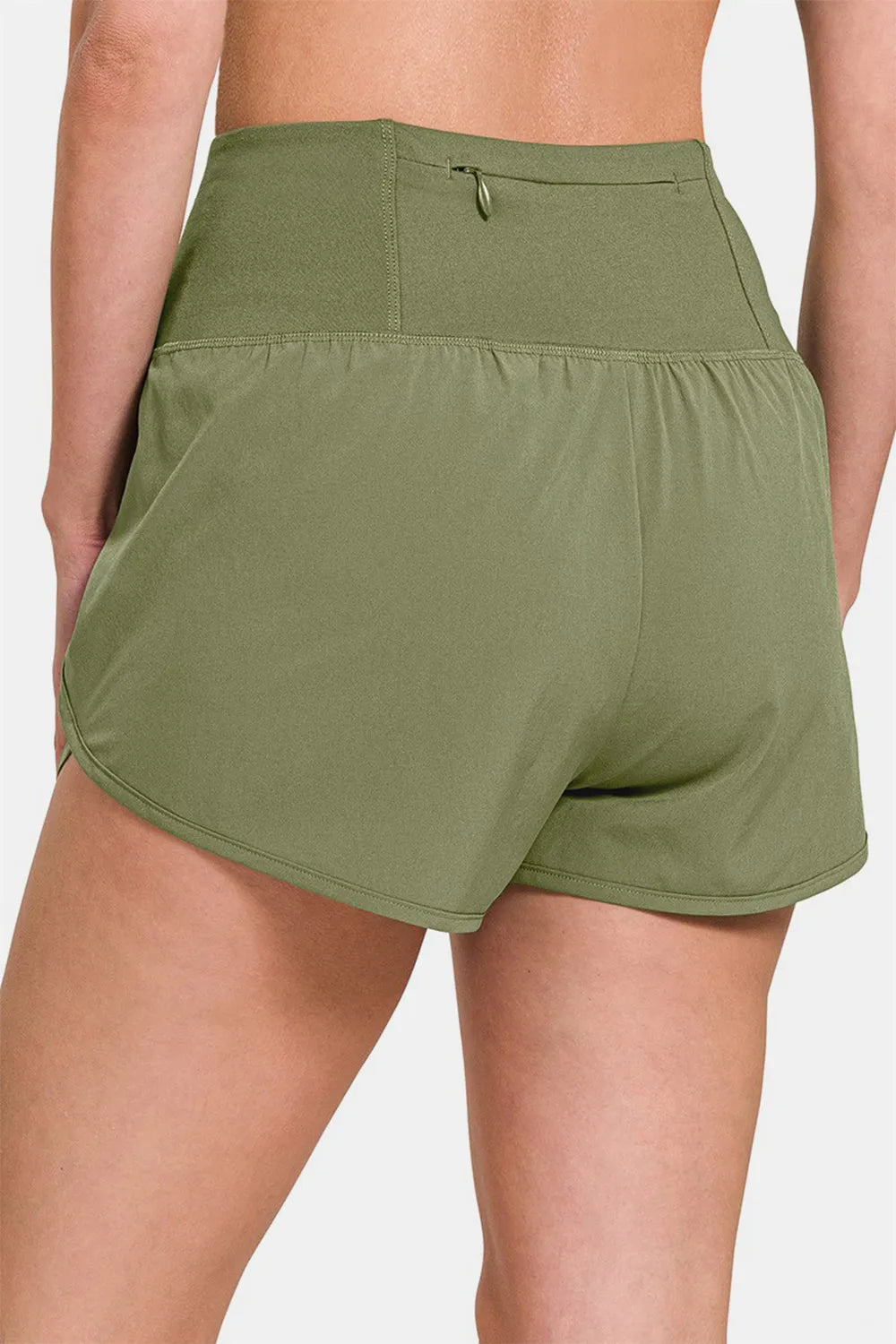 Zenana High-Waisted Zippered Back Pocket Active Shorts - Wellen Fashion