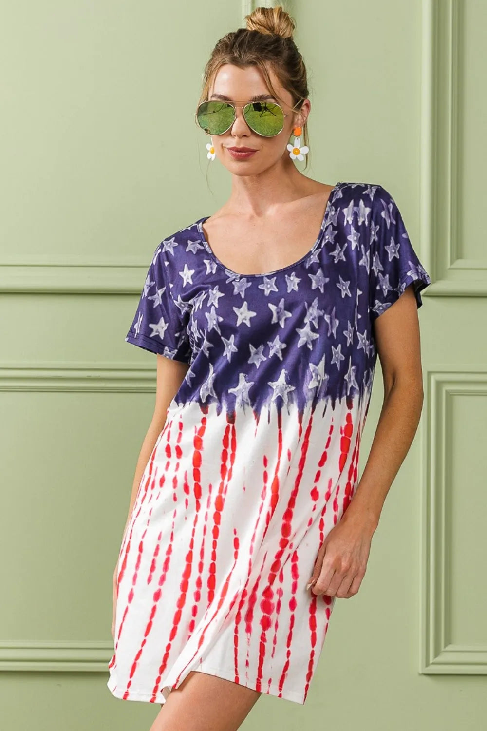 BiBi American Flag Theme Tee Dress - Wellen Fashion