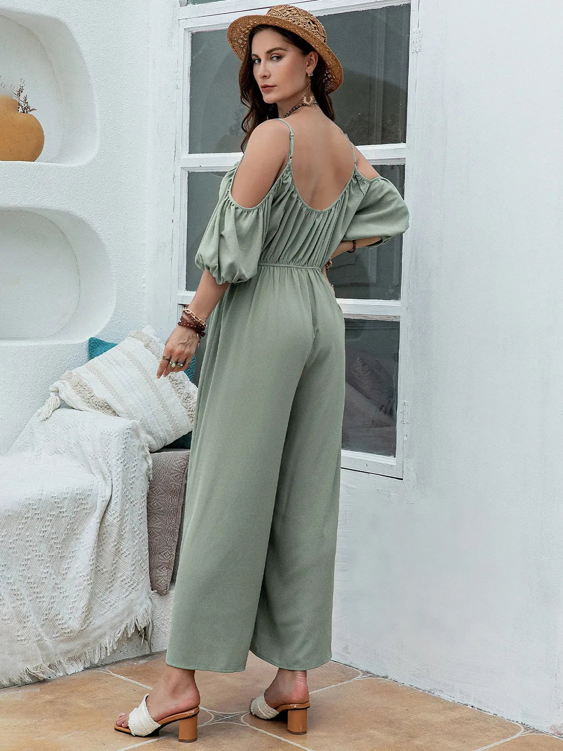 Spaghetti Strap Wide Leg Jumpsuit - Wellen Fashion