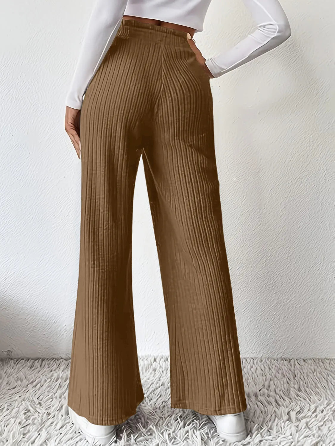 Ribbed High Waist Pants - Wellen Fashion