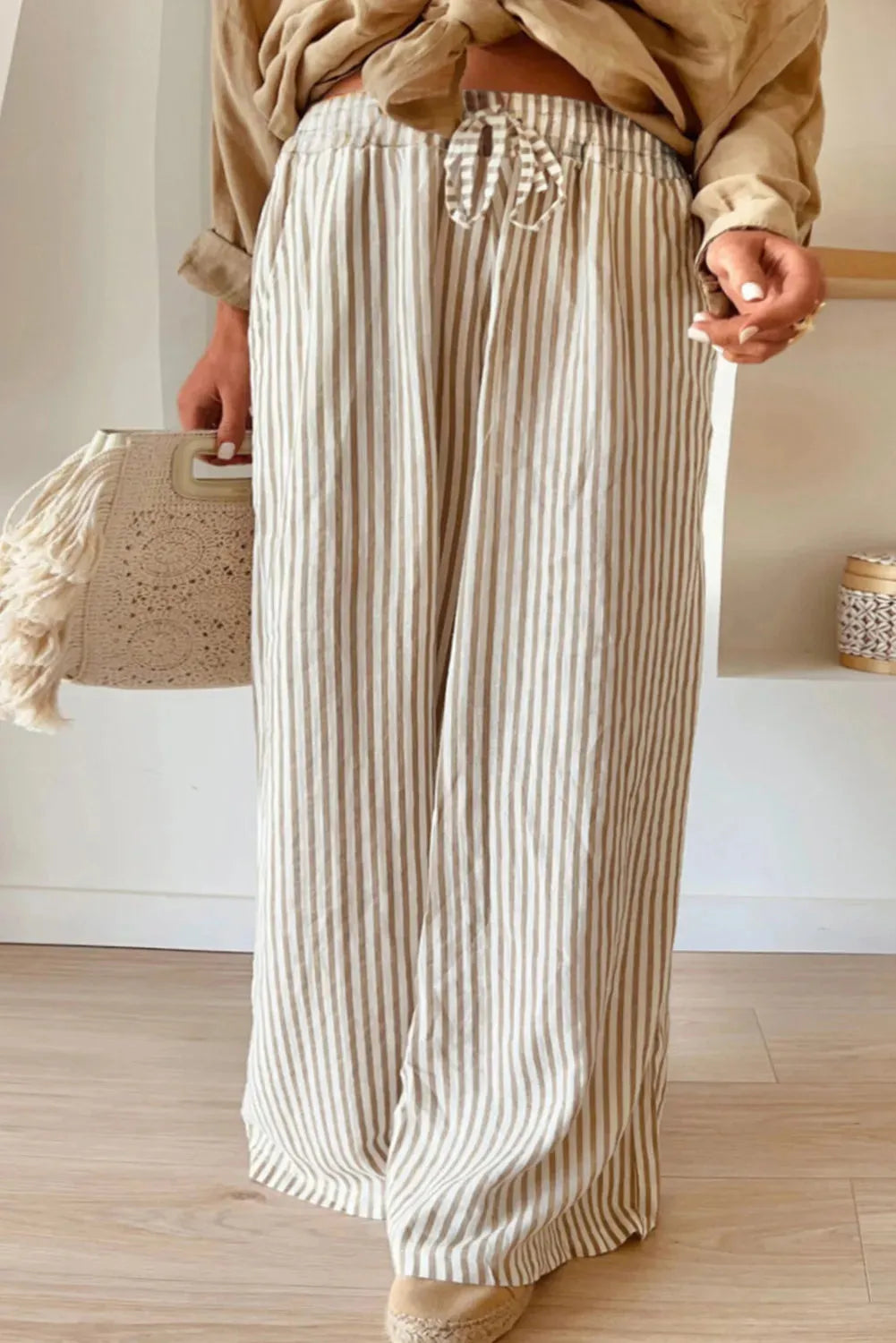 Plus Size Striped Wide Leg Pants - Wellen Fashion