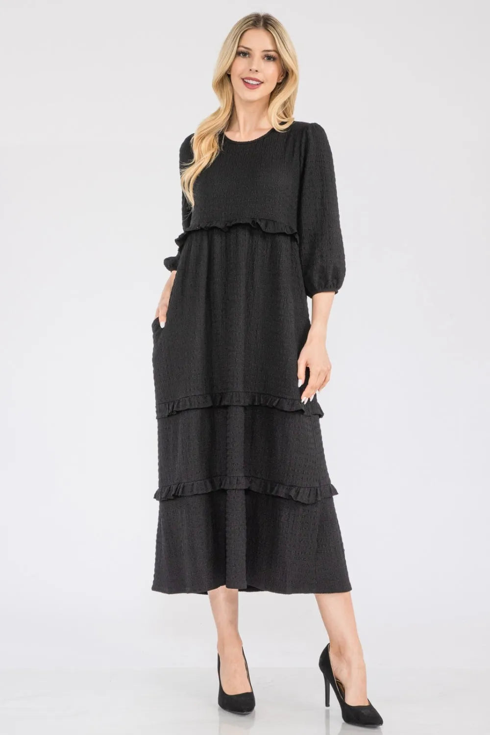 Celeste Full Size Tiered-Ruffle Midi Dress - Wellen Fashion