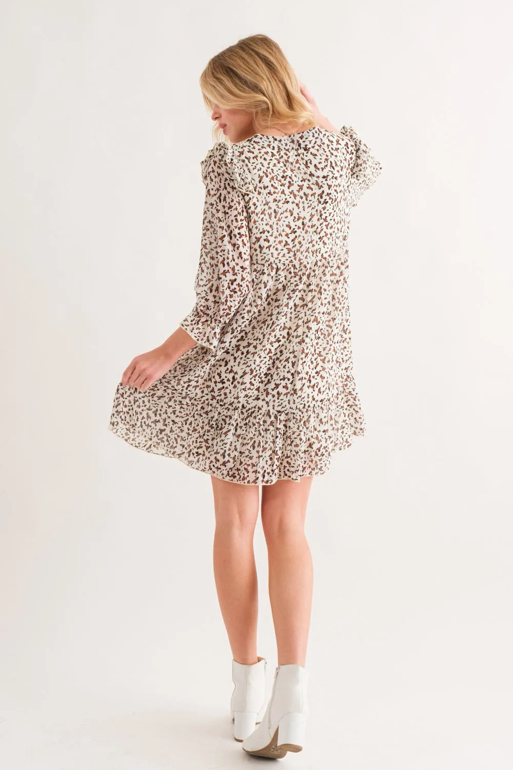 And The Why Leopard Ruffle Hem Woven Mini Dress - Wellen Fashion