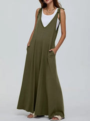 V-Neck Tie Shoulder Jumpsuit - Wellen Fashion