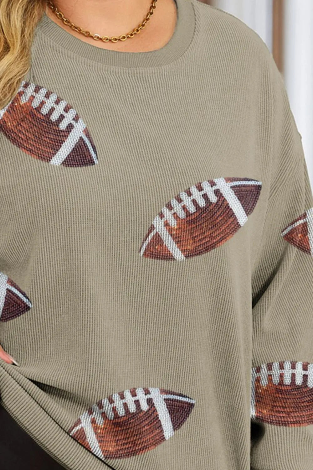 Plus Size Sequin Football Dropped Shoulder Sweatshirt